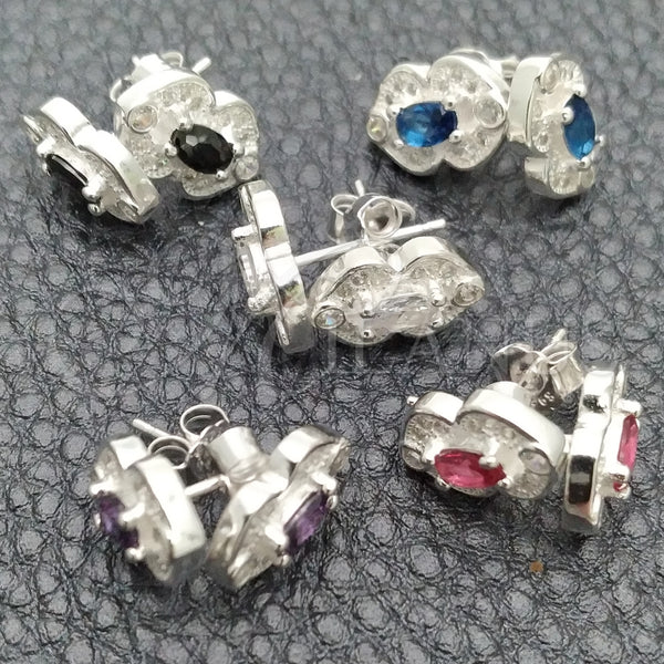 Sterling Silver Ring — Stud Earring Flower Design with White Cubic Zirconia — main product view — SKU 147623 | Plata 925 anillo — Stud Earring flor diseño with blanco Cubic Zirconia — SKU 147623