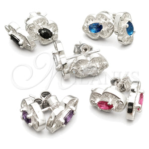 Sterling Silver Stud Earring, Flower Design, with White Cubic Zirconia, Polished, Silver Finish, 02.398.0020