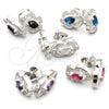 Sterling Silver Stud Earring, Flower Design, with White Cubic Zirconia, Polished, Silver Finish, 02.398.0020