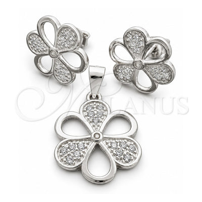 Sterling Silver Earring and Pendant Adult Set, Flower Design, Polished, Silver Finish, 10.398.0012