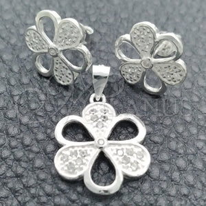 Sterling Silver Ring — Earring and Pendant Adult Set Flower Design Polished — main product view — SKU 147624 | Plata 925 anillo — Earring and Pendant Adult Set flor diseño pulido — SKU 147624