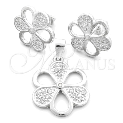 Sterling Silver Earring and Pendant Adult Set, Flower Design, Polished, Silver Finish, 10.398.0012 for wholesale, main product view