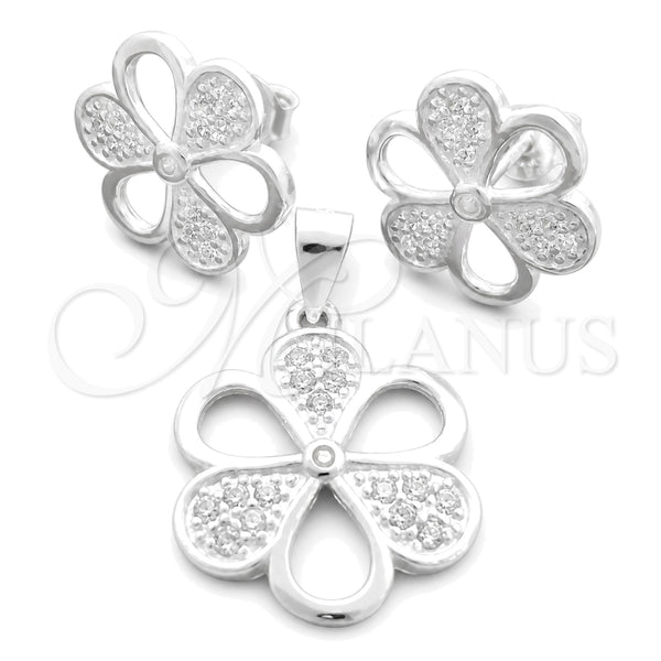Sterling Silver Earring and Pendant Adult Set, Flower Design, Polished, Silver Finish, 10.398.0012