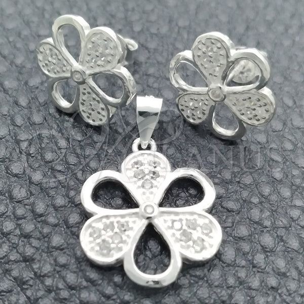 Sterling Silver Ring — Earring and Pendant Adult Set Flower Design Polished — main product view — SKU 147624 | Plata 925 anillo — Earring and Pendant Adult Set flor diseño pulido — SKU 147624