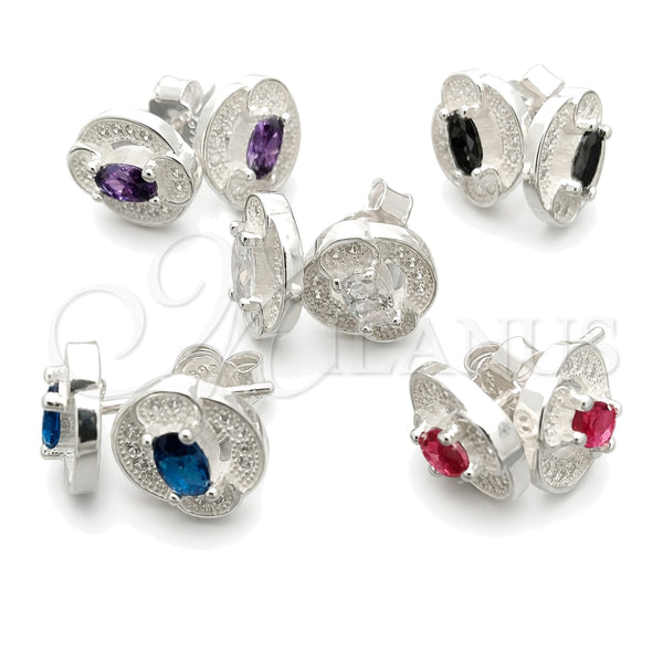 Sterling Silver Stud Earring, Flower Design, with White Cubic Zirconia, Polished, Silver Finish, 02.398.0021