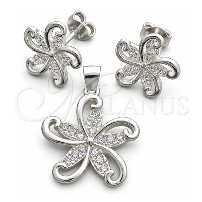 Sterling Silver Earring and Pendant Adult Set, Flower Design, Polished, Silver Finish, 10.398.0013