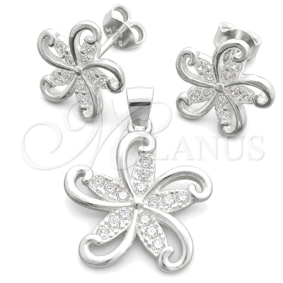 Sterling Silver Earring and Pendant Adult Set, Flower Design, Polished, Silver Finish, 10.398.0013 for wholesale, main product view