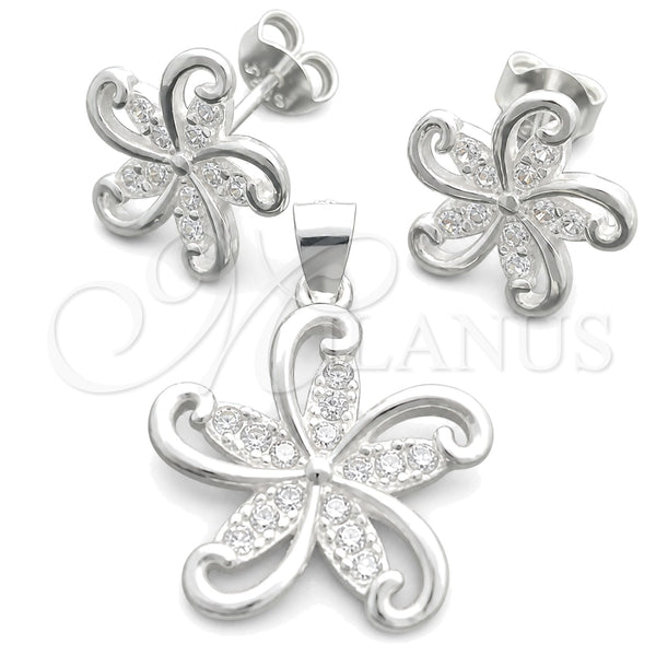 Sterling Silver Earring and Pendant Adult Set, Flower Design, Polished, Silver Finish, 10.398.0013