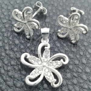 Sterling Silver Ring — Earring and Pendant Adult Set Flower Design Polished — main product view — SKU 147626 | Plata 925 anillo — Earring and Pendant Adult Set flor diseño pulido — SKU 147626