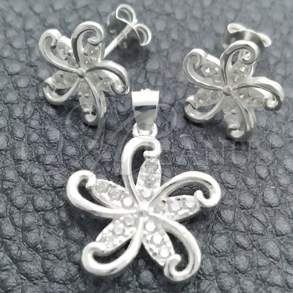 Sterling Silver Ring — Earring and Pendant Adult Set Flower Design Polished — main product view — SKU 147626 | Plata 925 anillo — Earring and Pendant Adult Set flor diseño pulido — SKU 147626