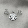 Sterling Silver Earring and Pendant Adult Set, Flower Design, Polished, Silver Finish, 10.398.0014