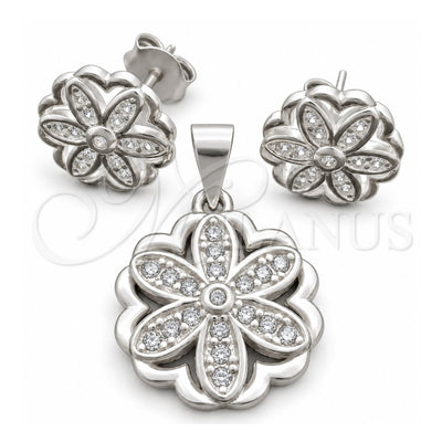 Sterling Silver Earring and Pendant Adult Set, Flower Design, Polished, Silver Finish, 10.398.0014