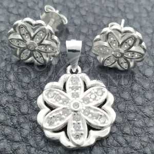 Sterling Silver Ring — Earring and Pendant Adult Set Flower Design Polished — main product view — SKU 147629 | Plata 925 anillo — Earring and Pendant Adult Set flor diseño pulido — SKU 147629