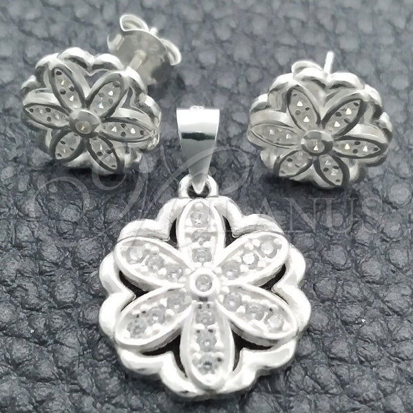 Sterling Silver Ring — Earring and Pendant Adult Set Flower Design Polished — main product view — SKU 147629 | Plata 925 anillo — Earring and Pendant Adult Set flor diseño pulido — SKU 147629
