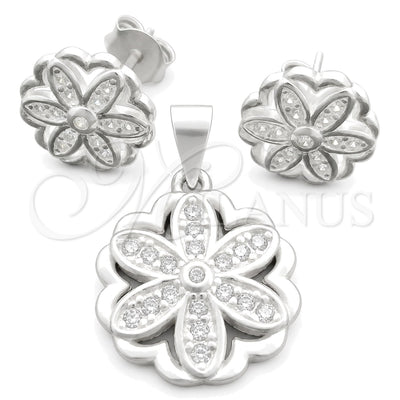Sterling Silver Earring and Pendant Adult Set, Flower Design, Polished, Silver Finish, 10.398.0014 for wholesale, main product view