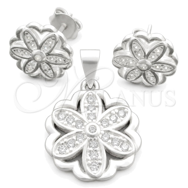 Sterling Silver Earring and Pendant Adult Set, Flower Design, Polished, Silver Finish, 10.398.0014