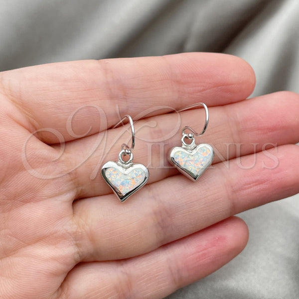 Sterling Silver Ring — Dangle Earring Heart Design with White Opal Polished — alternate product view — SKU 147630 | Plata 925 anillo — Dangle Earring corazón diseño with blanco Opal pulido — SKU 147630