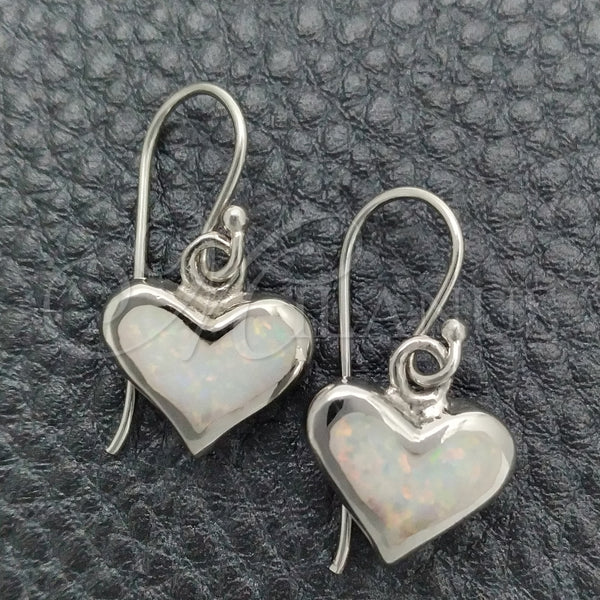 Sterling Silver Ring — Dangle Earring Heart Design with White Opal Polished — main product view — SKU 147630 | Plata 925 anillo — Dangle Earring corazón diseño with blanco Opal pulido — SKU 147630