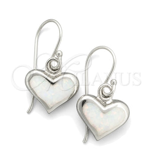 Sterling Silver Dangle Earring, Heart Design, with White Opal, Polished, Silver Finish, 02.391.0002