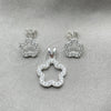 Sterling Silver Earring and Pendant Adult Set, Flower Design, Polished, Silver Finish, 10.398.0015