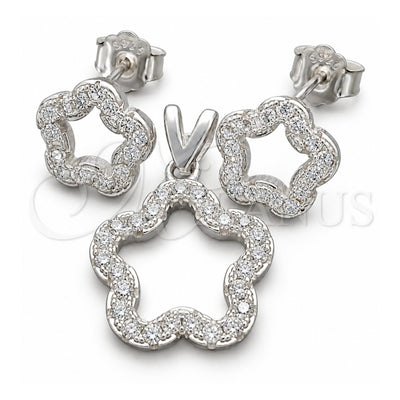Sterling Silver Earring and Pendant Adult Set, Flower Design, Polished, Silver Finish, 10.398.0015
