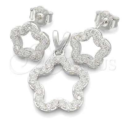 Sterling Silver Earring and Pendant Adult Set, Flower Design, Polished, Silver Finish, 10.398.0015 for wholesale, main product view