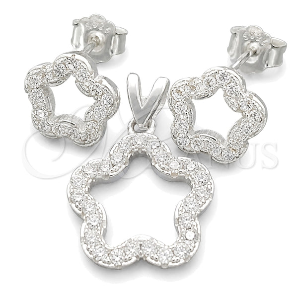 Sterling Silver Earring and Pendant Adult Set, Flower Design, Polished, Silver Finish, 10.398.0015