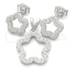 Sterling Silver Earring and Pendant Adult Set, Flower Design, Polished, Silver Finish, 10.398.0015