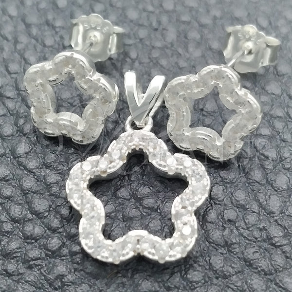 Sterling Silver Ring — Earring and Pendant Adult Set Flower Design Polished — main product view — SKU 147631 | Plata 925 anillo — Earring and Pendant Adult Set flor diseño pulido — SKU 147631