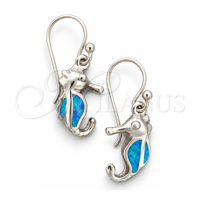 Sterling Silver Dangle Earring, Seahorse Design, with Bermuda Blue Opal, Polished, Silver Finish, 02.391.0003