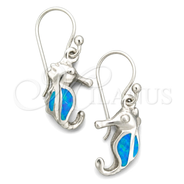 Sterling Silver Dangle Earring, Seahorse Design, with Bermuda Blue Opal, Polished, Silver Finish, 02.391.0003