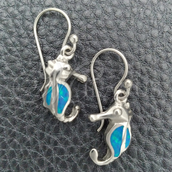 Sterling Silver Ring — Dangle Earring Seahorse Design with Bermuda Blue Opal — main product view — SKU 147632 | Plata 925 anillo — Dangle Earring Seahorse diseño with Bermuda Blue Opal — SKU 147632