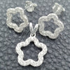Sterling Silver Earring and Pendant Adult Set, Flower Design, Polished, Silver Finish, 10.398.0016