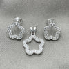 Sterling Silver Earring and Pendant Adult Set, Flower Design, Polished, Silver Finish, 10.398.0016