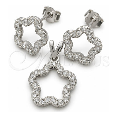Sterling Silver Earring and Pendant Adult Set, Flower Design, Polished, Silver Finish, 10.398.0016