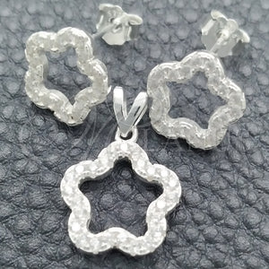 Sterling Silver Ring — Earring and Pendant Adult Set Flower Design Polished — main product view — SKU 147633 | Plata 925 anillo — Earring and Pendant Adult Set flor diseño pulido — SKU 147633