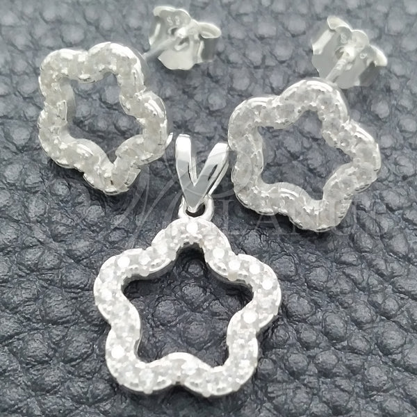 Sterling Silver Ring — Earring and Pendant Adult Set Flower Design Polished — main product view — SKU 147633 | Plata 925 anillo — Earring and Pendant Adult Set flor diseño pulido — SKU 147633