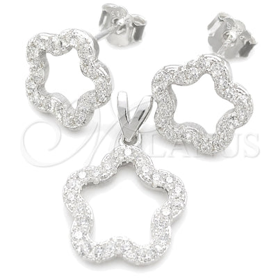 Sterling Silver Earring and Pendant Adult Set, Flower Design, Polished, Silver Finish, 10.398.0016 for wholesale, main product view