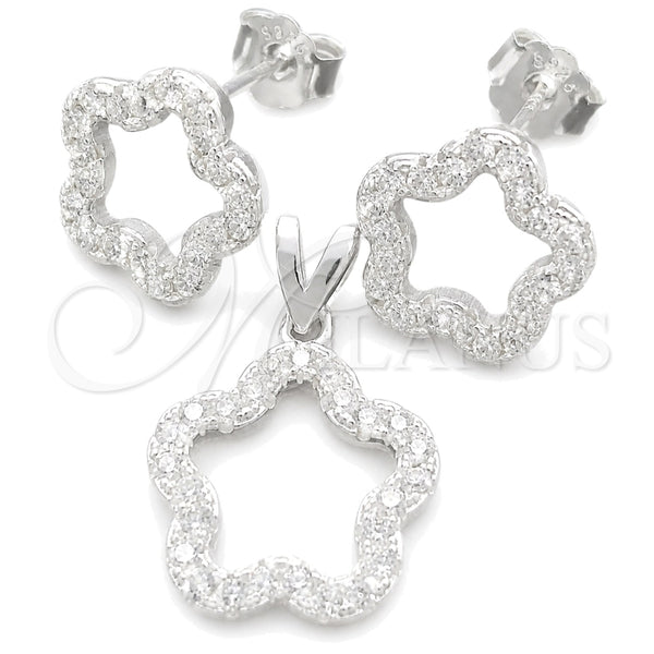 Sterling Silver Earring and Pendant Adult Set, Flower Design, Polished, Silver Finish, 10.398.0016