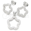 Sterling Silver Earring and Pendant Adult Set, Flower Design, Polished, Silver Finish, 10.398.0016