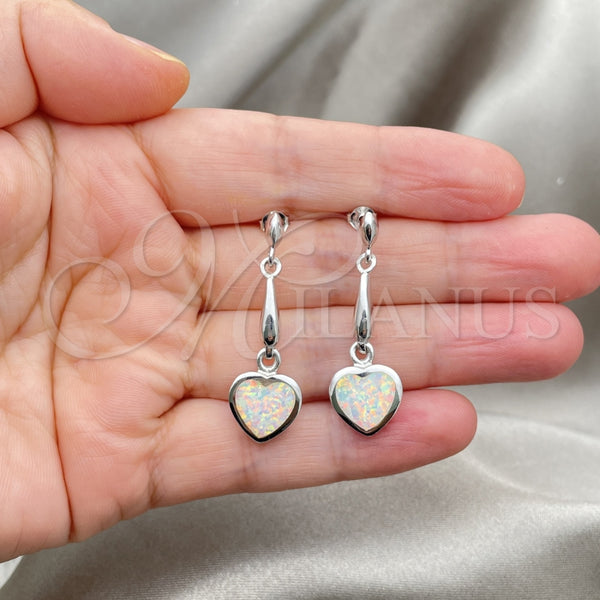 Sterling Silver Ring — Dangle Earring Heart Design with White Opal Polished — alternate product view — SKU 147634 | Plata 925 anillo — Dangle Earring corazón diseño with blanco Opal pulido — SKU 147634