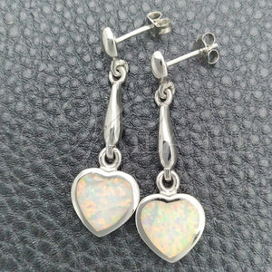 Sterling Silver Ring — Dangle Earring Heart Design with White Opal Polished — main product view — SKU 147634 | Plata 925 anillo — Dangle Earring corazón diseño with blanco Opal pulido — SKU 147634