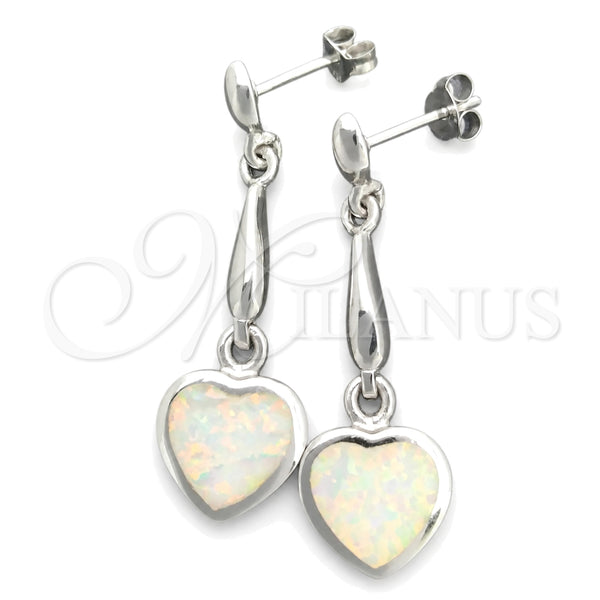Sterling Silver Dangle Earring, Heart Design, with White Opal, Polished, Silver Finish, 02.391.0004