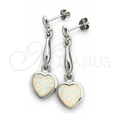 Sterling Silver Dangle Earring, Heart Design, with White Opal, Polished, Silver Finish, 02.391.0004