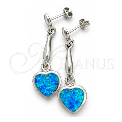 Sterling Silver Dangle Earring, Heart Design, with Bermuda Blue Opal, Polished, Silver Finish, 02.391.0004.1