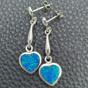 Sterling Silver Ring — Dangle Earring Heart Design with Bermuda Blue Opal — main product view — SKU 147635 | Plata 925 anillo — Dangle Earring corazón diseño with Bermuda Blue Opal — SKU 147635