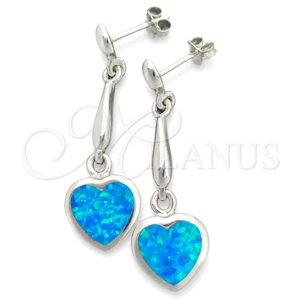 Sterling Silver Dangle Earring, Heart Design, with Bermuda Blue Opal, Polished, Silver Finish, 02.391.0004.1
