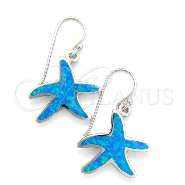 Sterling Silver Dangle Earring, Star Design, with Bermuda Blue Opal, Polished, Silver Finish, 02.391.0005