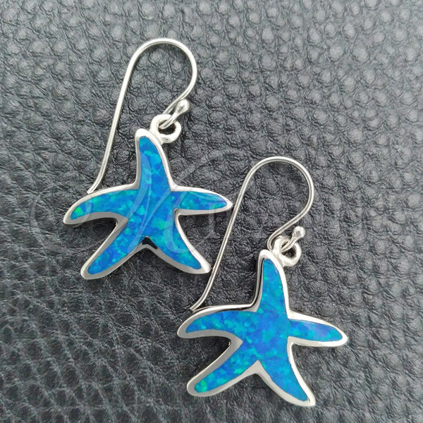 Sterling Silver Ring — Dangle Earring Star Design with Bermuda Blue Opal — main product view — SKU 147636 | Plata 925 anillo — Dangle Earring estrella diseño with Bermuda Blue Opal — SKU 147636