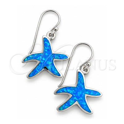 Sterling Silver Dangle Earring, Star Design, with Bermuda Blue Opal, Polished, Silver Finish, 02.391.0005